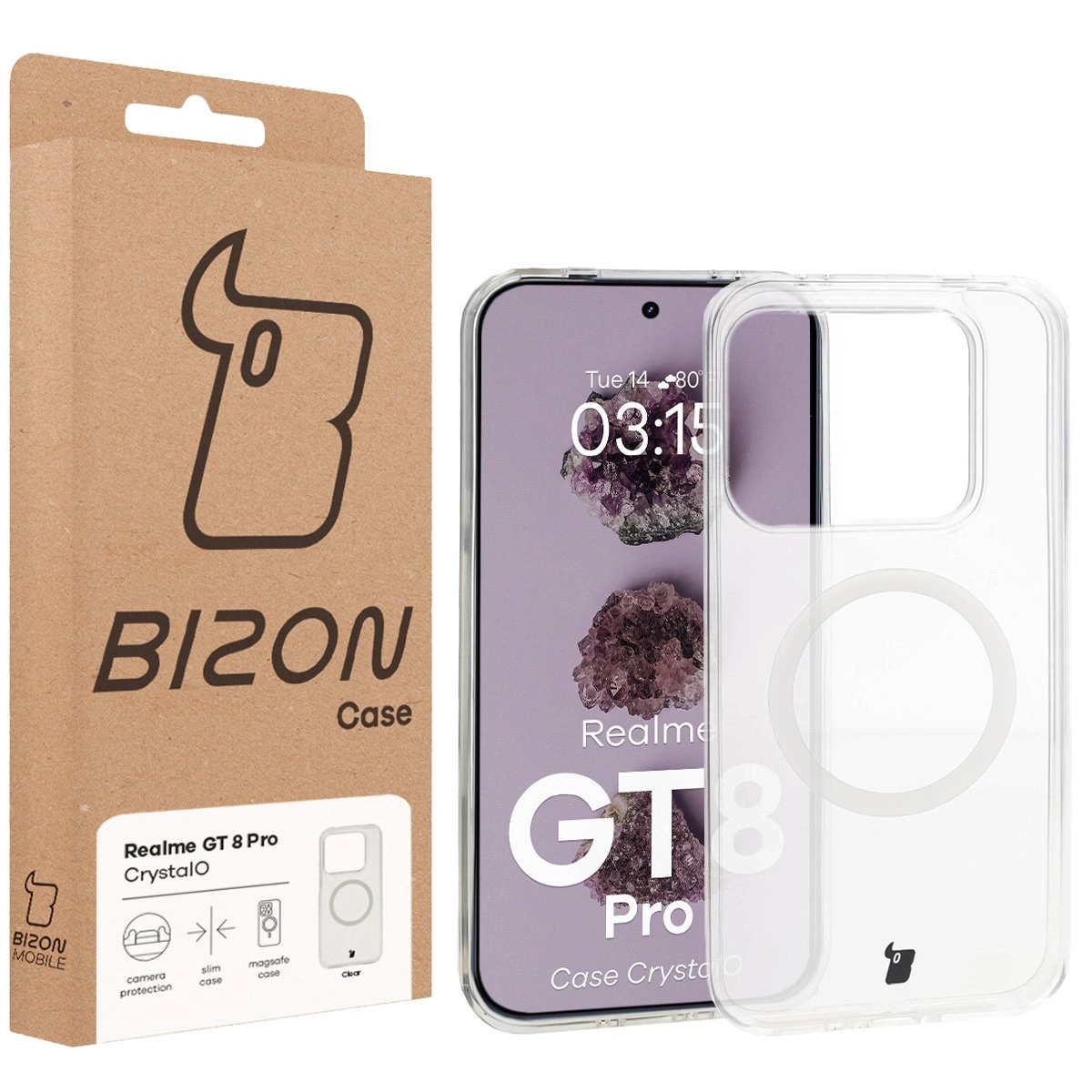 Przód pudełka Bizon Case z dedykowaną etykietą do Realme GT 8 Pro